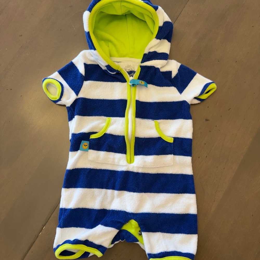 One Step Ahead Blue and White Striped Beach Coverup with Neon Accents NWOT